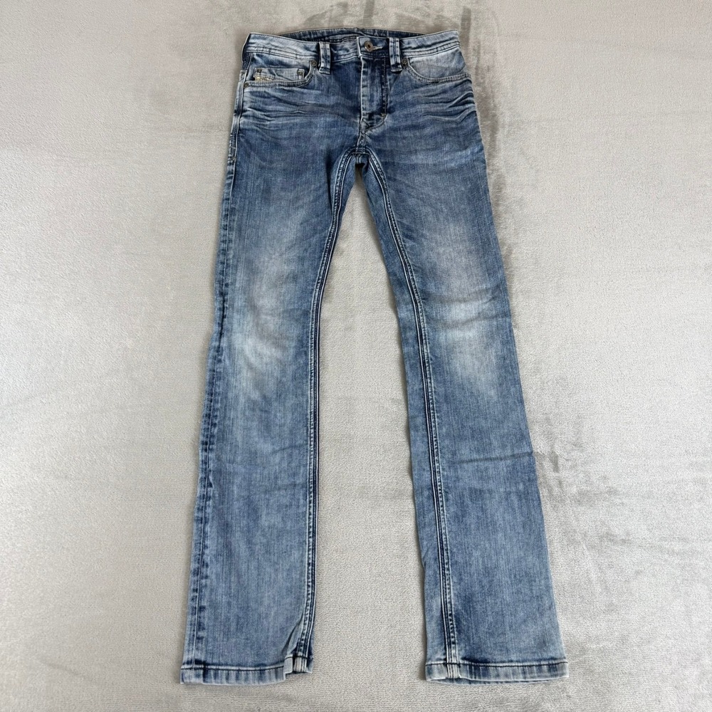 Diesel Kids Straight Leg Jeans Boys 12Y Blue Stretch Distressed Stone Wash